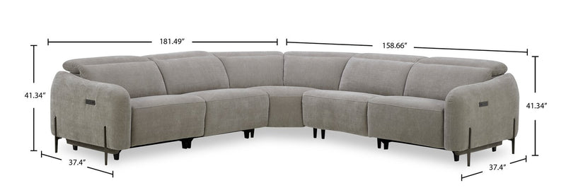 Sofa sectionnel à inclinaison électrique Caprice 5 pièces avec appuie-têtes électriques - truffe