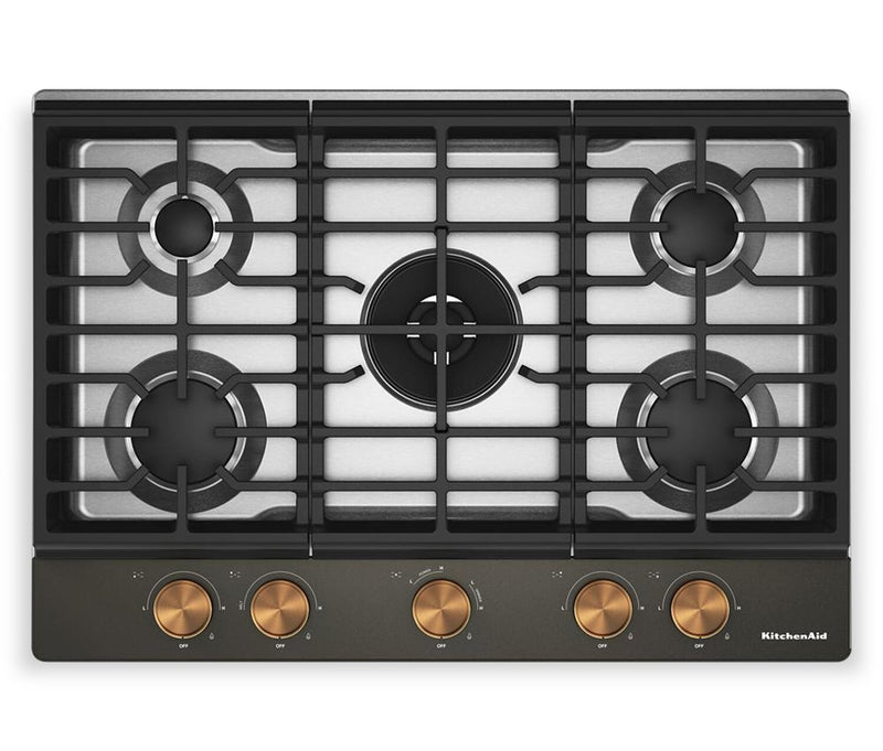 Surface de cuisson KitchenAid de 30 po au gaz sur métal avec grilles pour wok intégrées – Black Ore - KCGK530SBE