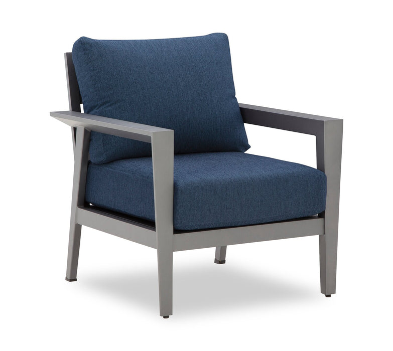 Ensemble Barrie 4 pièces pour la terrasse à l’extérieur avec sofa, 2 fauteuils et table - aluminium - bleu et gris