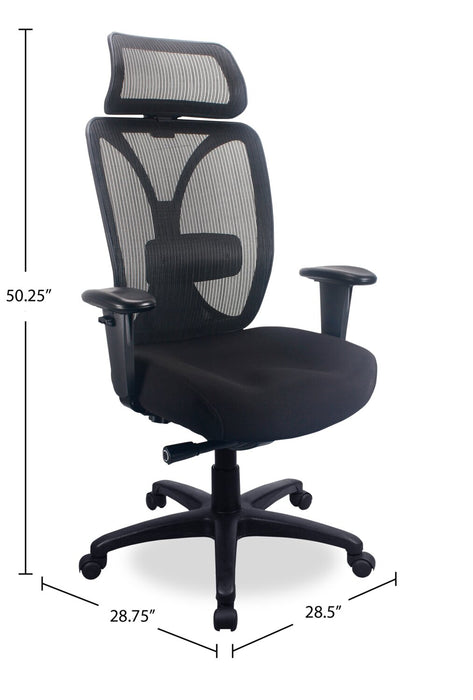 Chaise de bureau Boman de Tempur-Pedic de 28,5 po - noire avec dossier à mailles