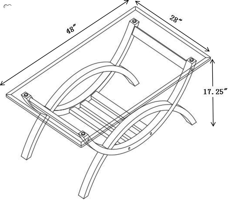 Table à café moderne Ricci de 48 po avec dessus en verre - verre avec pattes au fini espresso