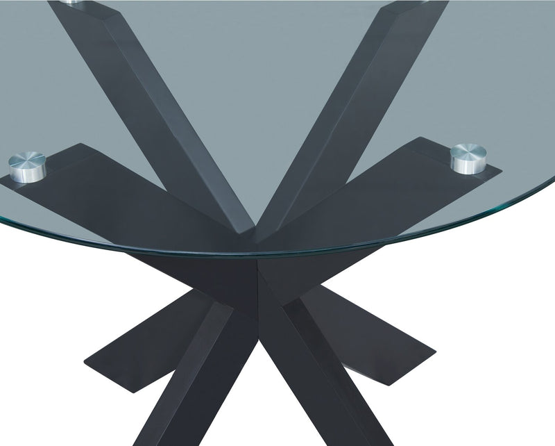 Table de salle à manger ronde Remi de 42 po (L) avec dessus en verre et base géométrique en bois - noire