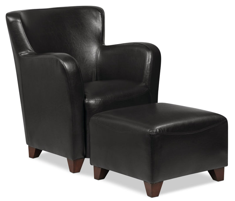 Fauteuil d’appoint Zello de 29,92 po en similicuir avec pattes en bois - noir