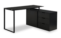 Bureau en forme de L Daniel de 55.11 po avec dessus en verre et rangement - noir