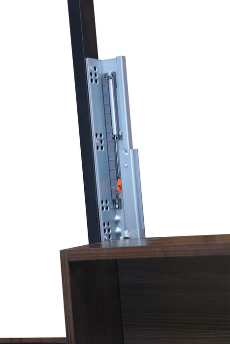 Lit de rangement Amos rembourré en tissu anthracite avec tête de lit capitonnée et 3 tiroirs intégrés - format très grand lit