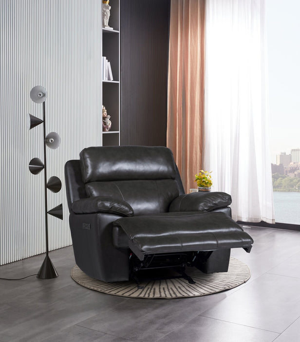 Fauteuil à inclinaison électrique Sorrento de 42 po en cuir véritable avec port USB - gris anthracite