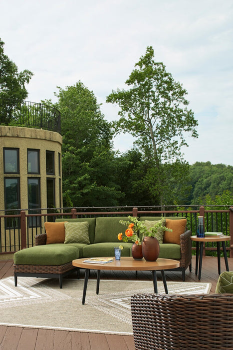 Sofa Tofino pour la terrasse à l’extérieur - osier en résine, résistant aux rayons UV et aux intempéries - vert, brun et noir