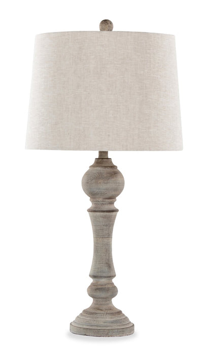 Lampe de table champêtre Orson de 32 po avec abat-jour en lin de couleur avoine - grise