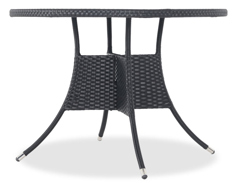 Ensemble Arizona 5 pièces pour la terrasse à l’extérieur avec table ronde et 4 chaises - osier en résine tressé à la main, dessus de table rond en verre, résistant aux rayons UV et aux intempéries - noir