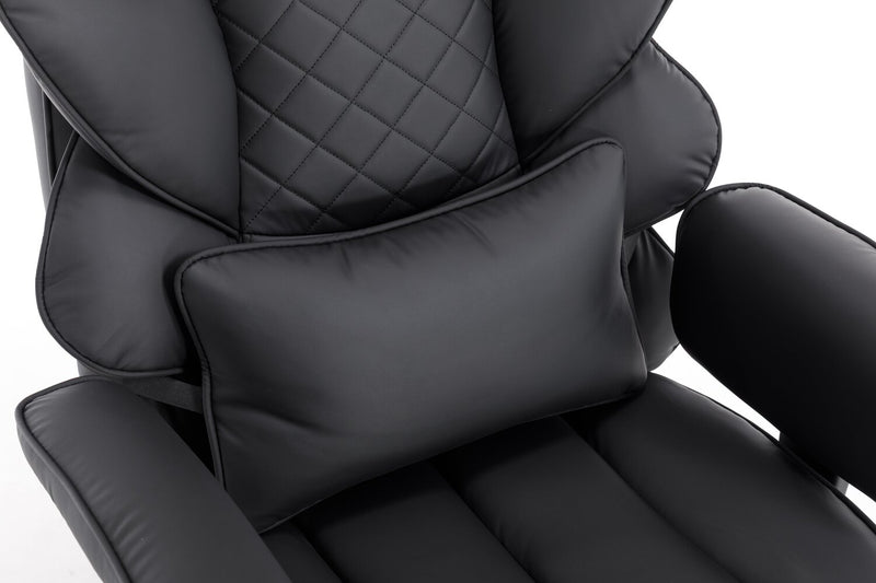 Chaise de bureau réglable Tommy de 28.7 po en similicuir avec repose-pieds et accoudoirs réglables - noire 