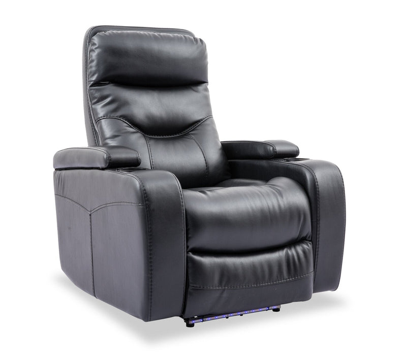 Fauteuil à inclinaison électrique Glow de 33 po en tissu avec accoudoirs de rangement - noir