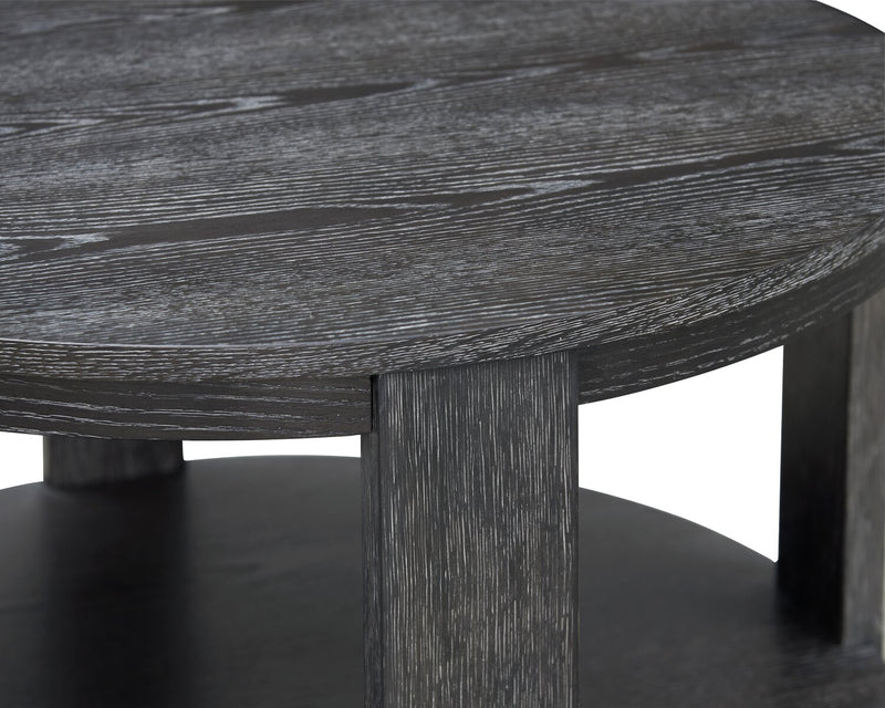 Table à café ronde Declan moderne de 31,5 po avec tablette - noire