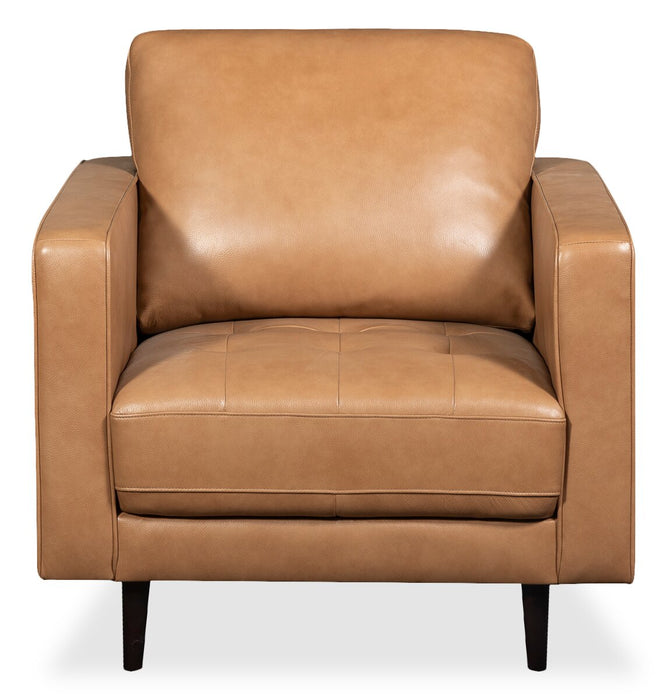 Fauteuil Edge de 35 po en cuir véritable avec pattes en bois et coussin de dossier amovible - brun