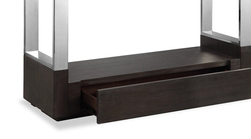 Table de salon moderne Perrin de 50 po avec dessus de table en verre, rangement et tablette - graphite