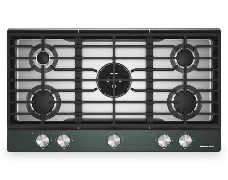Surface de cuisson à gaz sur métal KitchenAid avec grille pour wok intégrée - genièvre - KCGK736SJP
