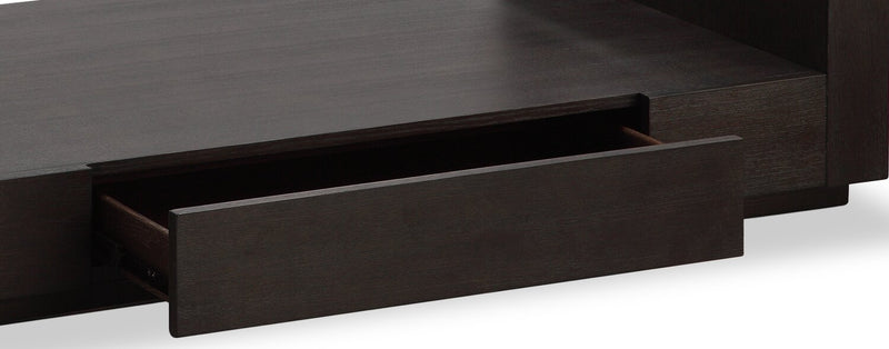 Table à café moderne Perrin de 50 po avec dessus de table en verre, rangement et tablette - graphite