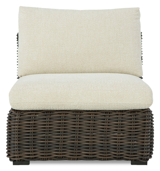 Fauteuil sans accoudoirs Halifax pour la terrasse à l’extérieur - osier en résine, tissu Nuvella - brun et beige