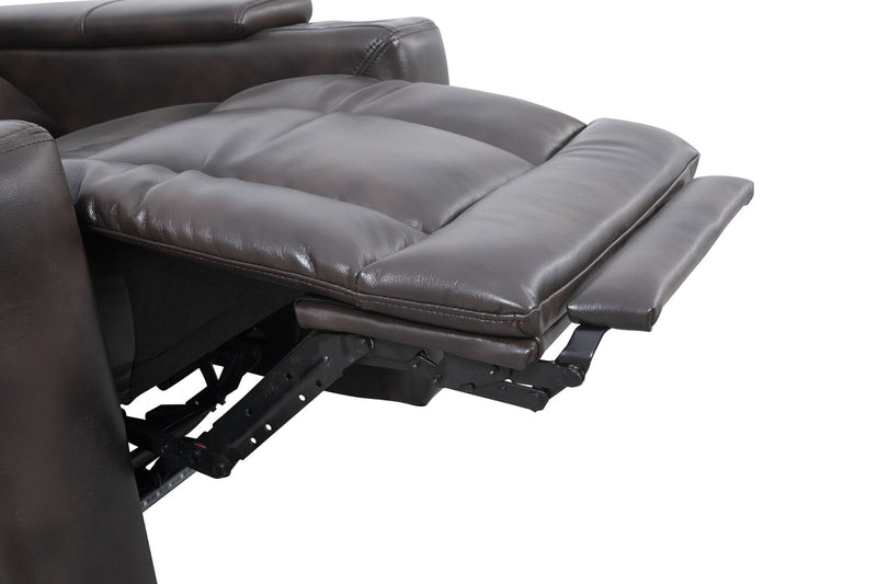 Fauteuil à inclinaison électrique Scott Living Escape de 39 po avec appuie-tête électrique et son ambiophonique - tissu d’apparence cuir brun foncé