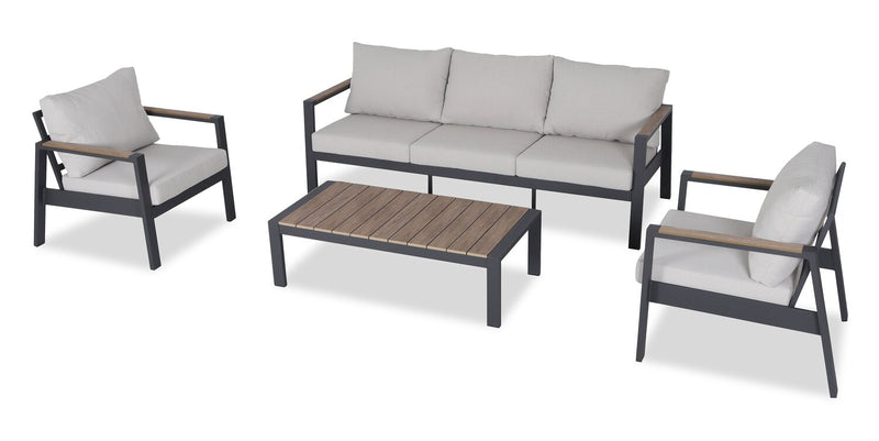 Ensemble Tuscany 4 pièces pour la terrasse à l’extérieur avec sofa, 2 fauteuils et table à café - métal - beige et noir