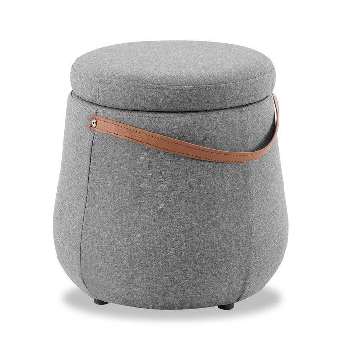 Pouf de rangement rond Vancouver de 18 po en tissu avec poignée - gris