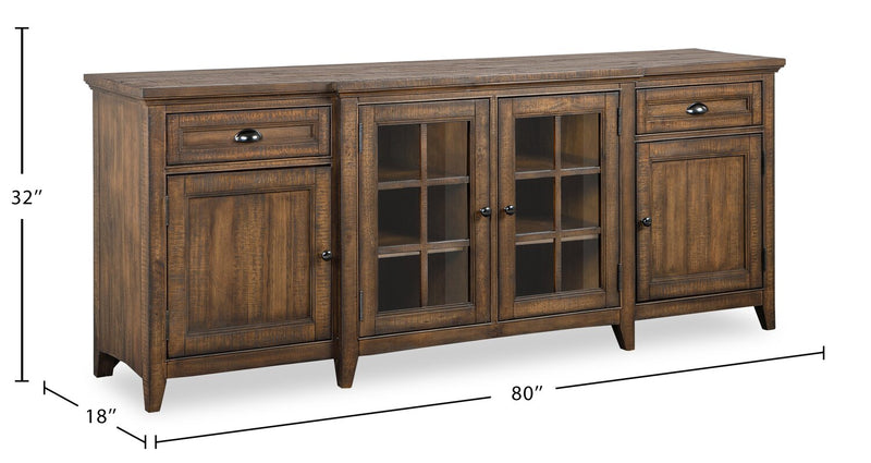 Meuble pour téléviseur traditionnel Wesley de 80 po avec rangement et système de gestion des câbles pour téléviseurs jusqu’à 85 po - muscade grillée