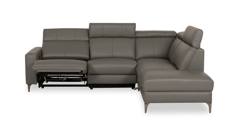 Sofa sectionnel de droite à inclinaison électrique Valentino 3 pièces en cuir véritable avec appuie-têtes réglables - gris