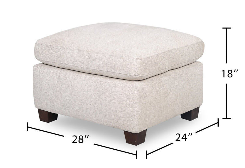 Pouf Mallie de 28 po en tissu de chenille avec pattes en bois - blanc coquillage