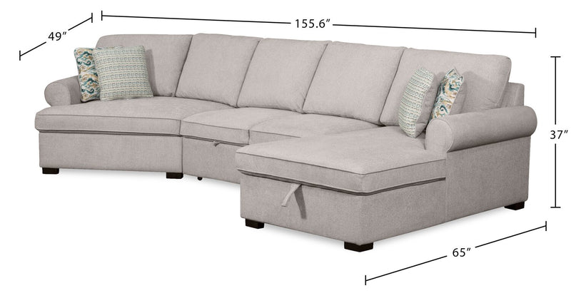Sofa-lit sectionnel enveloppant de gauche Haven de Scott Living 3 pièces en tissu de chenille avec rangement - gris