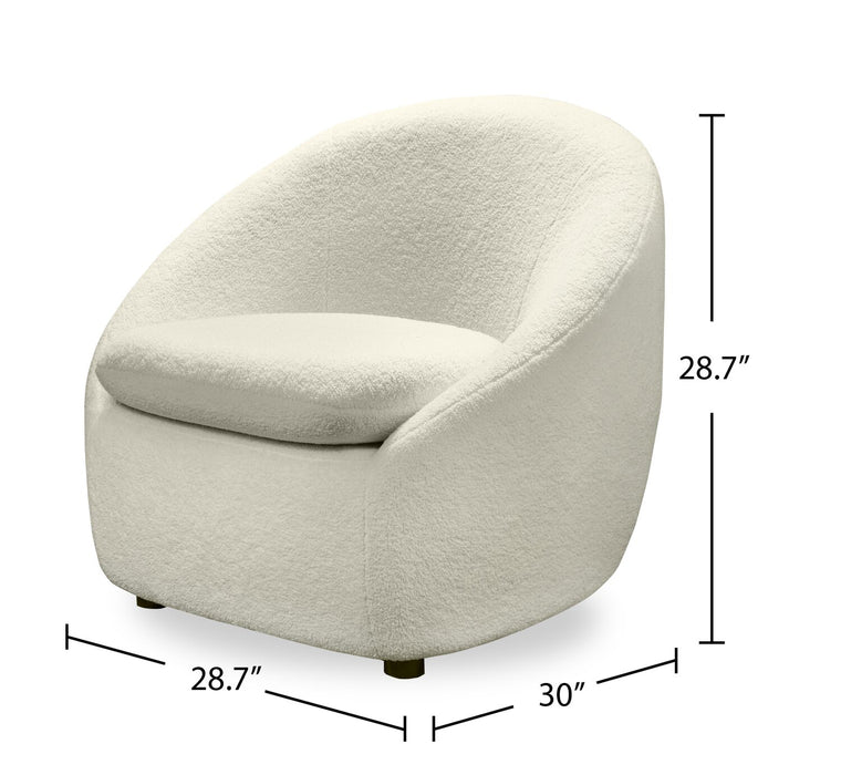 Fauteuil d’appoint courbé Lola de 28,7 po en tissu de chenille bouclé avec coussin de siège amovible - blanc