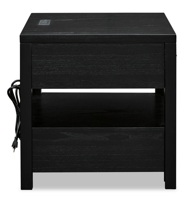 Table de bout contemporaine Julian de 22 po avec rangement et ports USB - noire