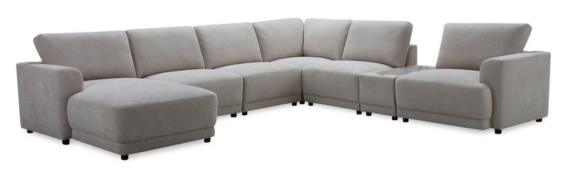 Sofa sectionnel modulaire de gauche Voyage 7 pièces en tissu avec console et coussins de dossier amovibles - taupe