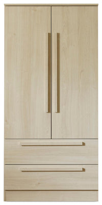  Commode verticale Alex de 33 po (L) x 68,5 po (H) à 2 tiroirs avec armoire de rangement pour la chambre à coucher - naturelle