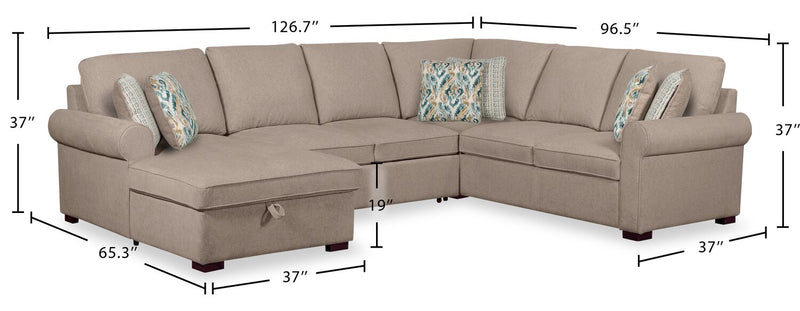 Sofa-lit sectionnel de gauche Haven de Scott Living 4 pièces en tissu de chenille avec fauteuil long de rangement - taupe