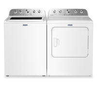 Laveuse à chargement par le haut 5,5 pi³ avec turbine et option Animal Pet Pro et sécheuse à gaz 7,0 pi³ de Maytag - blanches