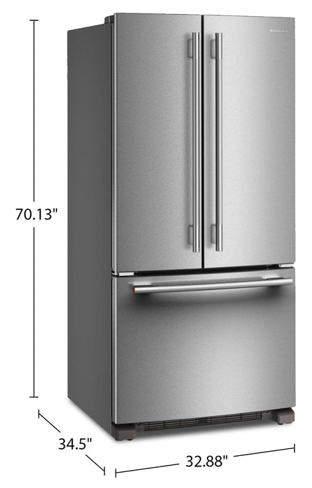 Réfrigérateur KitchenAid de 22 pi3 et de 33 po de profondeur standard à portes françaises - KRFF333SPS