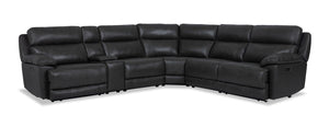 Sofa sectionnel à inclinaison électrique Sorrento 6 pièces en cuir véritable avec console de rangement et port USB - gris anthracite