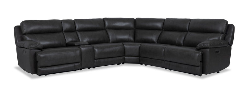 Sofa sectionnel à inclinaison électrique Sorrento 6 pièces en cuir véritable avec console de rangement et port USB - gris anthracite