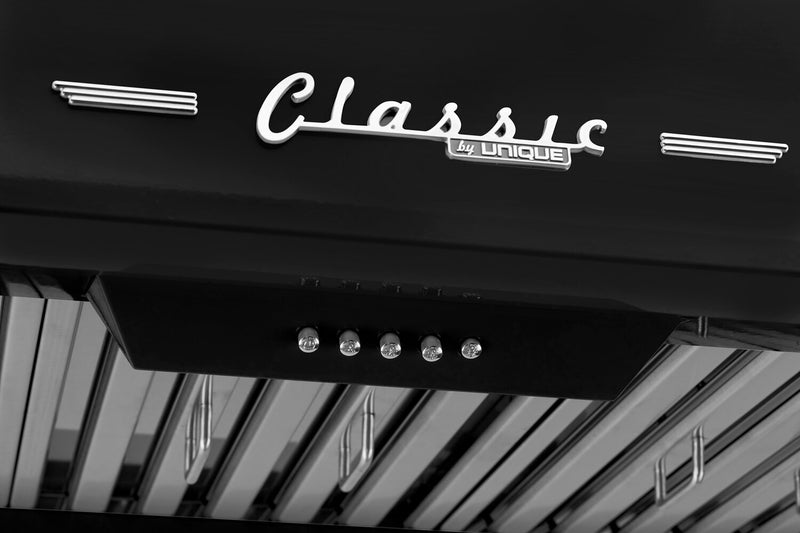 Hotte de cuisinière sous l’armoire Classic Rétro par Unique de 36 po et de 700 pi3/min - noir minuit - UGP-36CR RH B