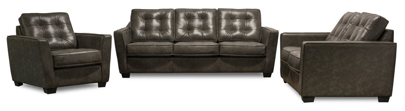 Sofa Clark de 85 po en cuir véritable avec capitonnage à boutons - anthracite 