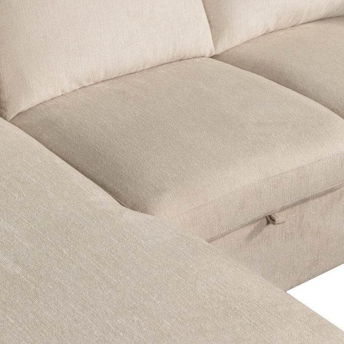 Sofa-lit sectionnel de gauche Envy 2 pièces en tissu de chenille avec fauteuil long de rangement - beige amande