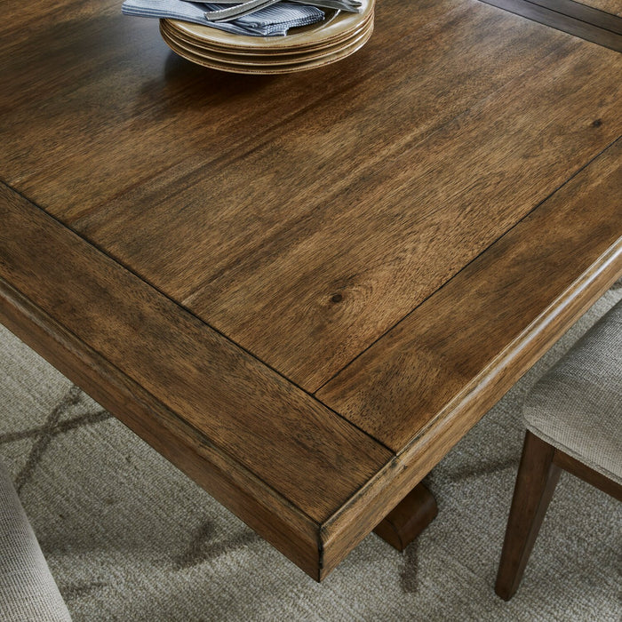 Table de salle à manger Clara de 68 po à 86 po (L) avec rallonge et base à tréteaux - brune