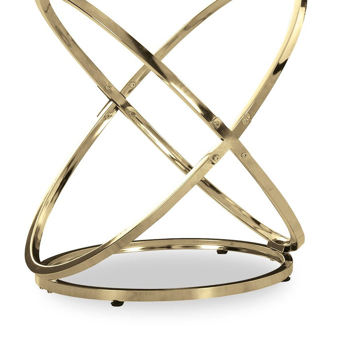 Ensemble de 3 tables rondes somptueuses Joyce de 38 po, table à café et 2 tables de bout - base en métal doré avec dessus en verre