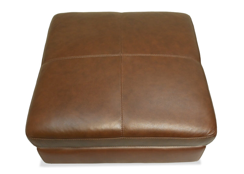 Pouf Classico de 30 po en cuir véritable avec pattes en bois - tabac