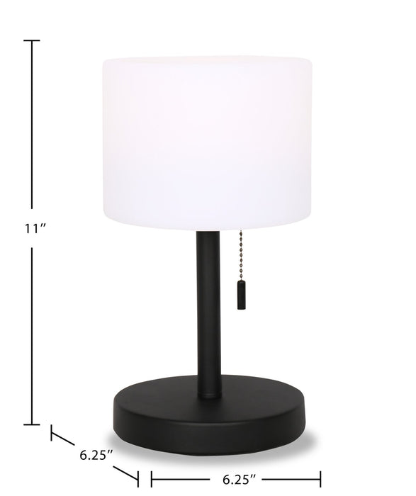 Lampe de table pour l’intérieur et pour l’extérieur moderne portable Solana de 11 po en métal et en acrylique avec port USB - noire