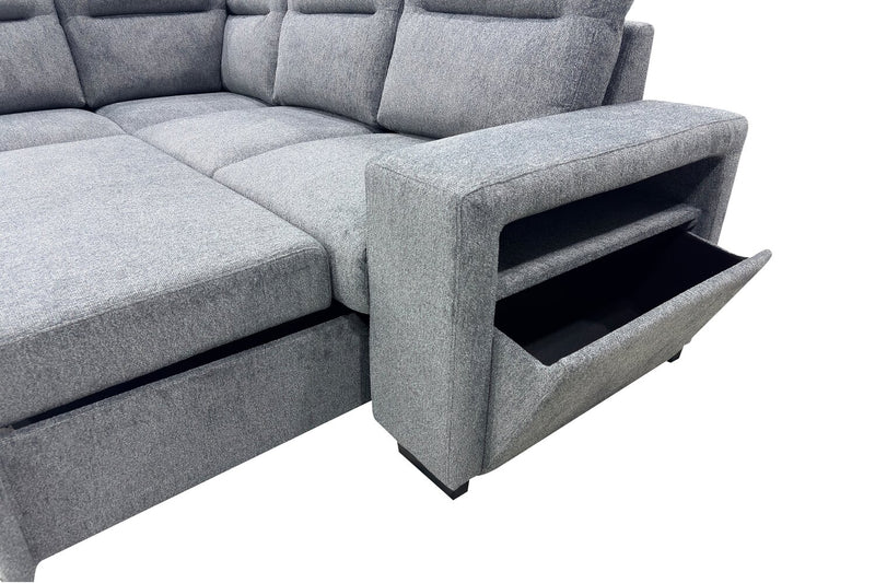 Sofa-lit sectionnel de gauche Coast 3 pièces en tissu avec rangement et pouf - fumée