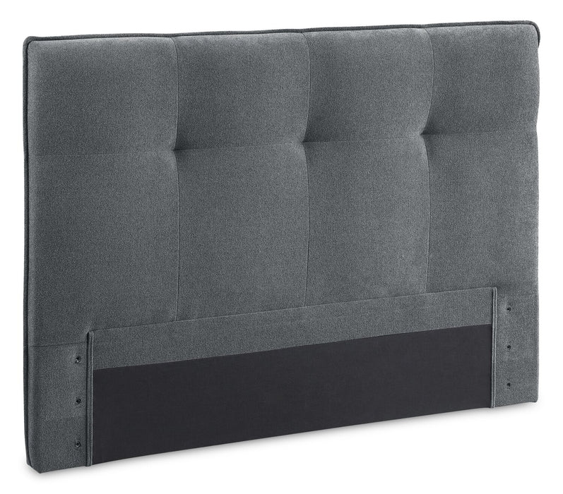Lit de rangement Amos rembourré en tissu anthracite avec tête de lit capitonnée et 3 tiroirs intégrés - format très grand lit