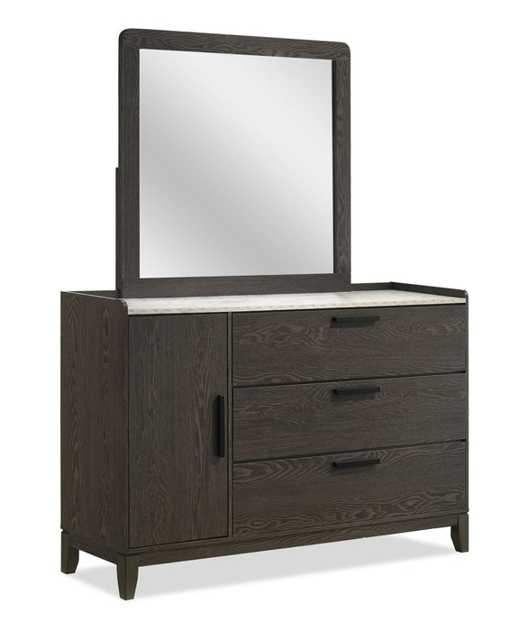 Commode de chambre à coucher Sable de 59 po (L) x 37 po (H) à 3 tiroirs avec armoire de rangement - gris foncé