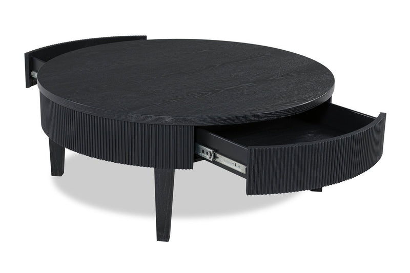 Table à café ronde contemporaine Sanford de 42 po en bois massif avec rangement - noire