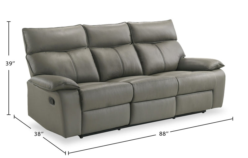 Sofa inclinable Matteo de 88 po en cuir véritable - gris Aviarah