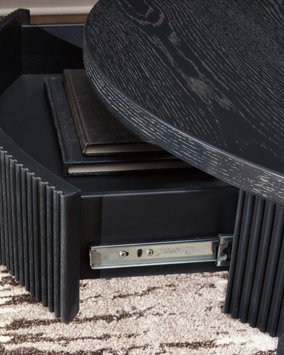 Table à café ronde contemporaine Sanford de 42 po en bois massif avec rangement - noire